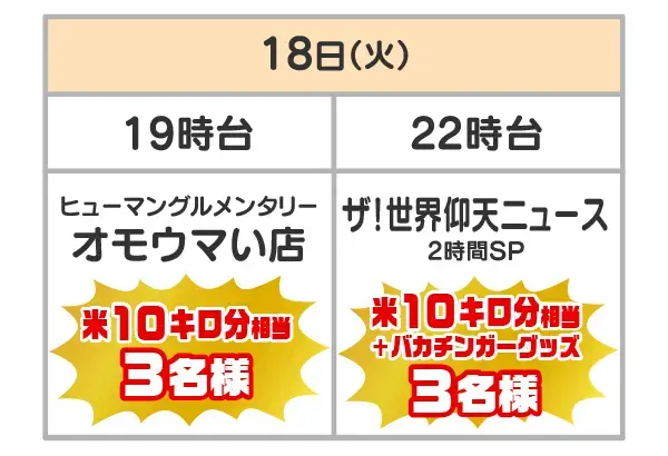 対象番組とプレゼント・当選者数