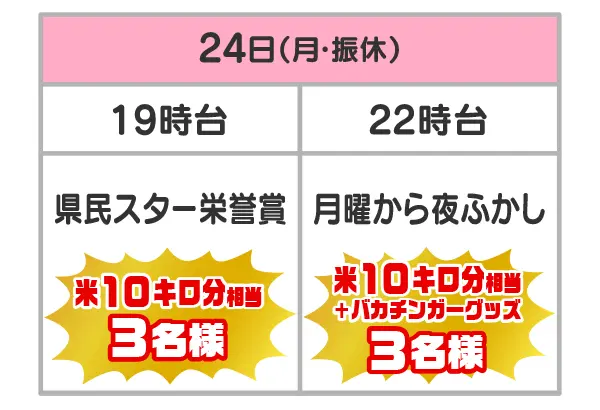 対象番組とプレゼント・当選者数