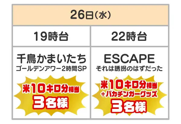対象番組とプレゼント・当選者数