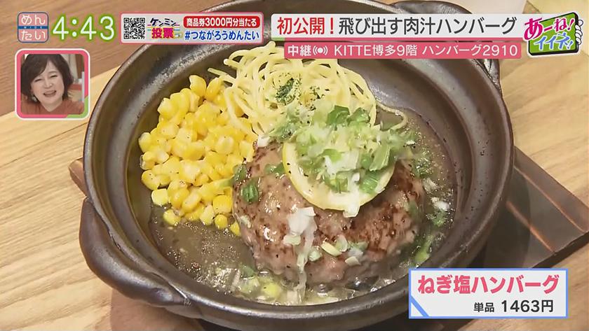 あーね!イイネ!中継｜テレビ初登場!福岡発の肉汁ハンバーグ